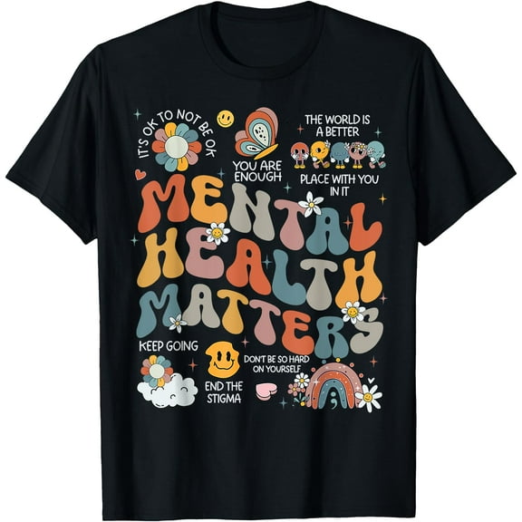 Mental Health Matters Retro Human Brain Illness Awareness T-Shirt,Black