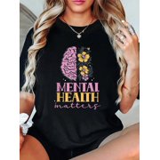 Mental Health Matters Therapist Brain Awareness T-Shirt Graphic Tee summer Tops For Women Round Neck Fashion Cotton shirts
