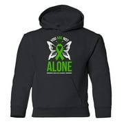 Mental Health Not Alone Green Ribbon Butterfly Youth Hooded Sweatshirt (Black, Youth X-Large)