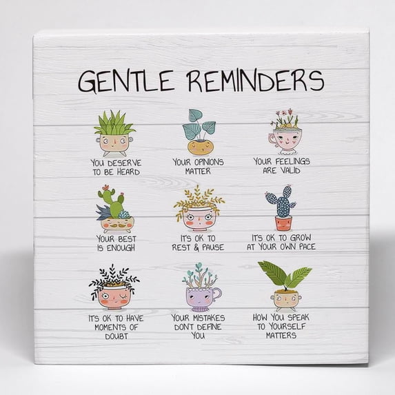 Mental Health Plant Lover Gifts Wood Box Sign Therapy Office Desk Decor Gifts For Plant Lovers Gentle Reminders Wooden Box Block Sign For Home Therapy School Counseling Office Shelf Decor 5x5 Inch