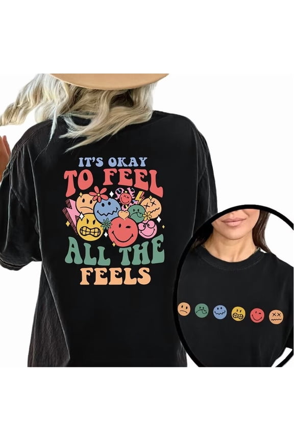 Mental Health T-Shirt, Groovy Smiley Face It's Okay To Feel Unisex Tee