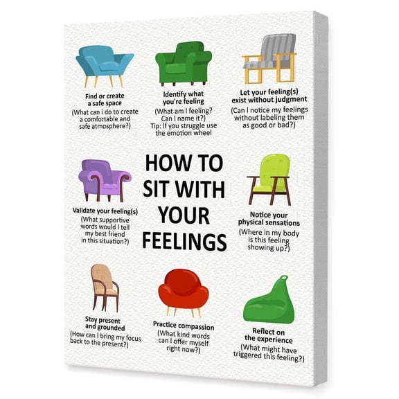 Mental Health Therapy Office Wall Art,Calming Corner Wall Decor,Counselling Office Decor,Sit with Your Feelings Canvas Wall Art poster