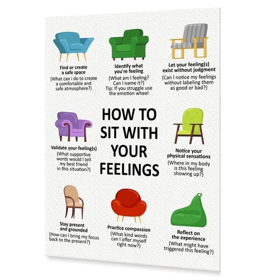 Mental Health Therapy Office Wall Art,Calming Corner Wall Decor,Counselling Office Decor,Sit with Your Feelings Canvas Wall Art