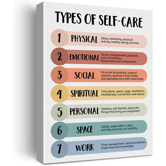 Mental Health Wall Art Therapy Office Decor Self Care Poster Framed Canvas Print Anxiety Relief Painting Picture Wall & Tabletop Decoration 12"x15"