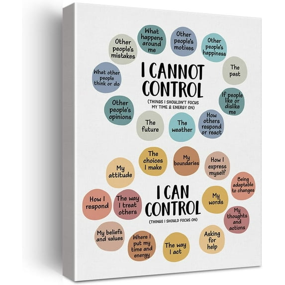 Mental Health Wall Art Therapy Office Decor Things I Can Control Framed Canvas Print School Counselor Painting Picture Wall & Tabletop Decoration 12"x15"