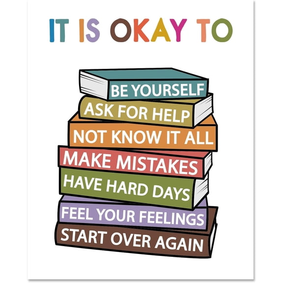 Mental Health Wall Posters 1 Pc Boho Classroom Book Decor Counseling Office Decor Painting Rectangle Positive Educational House Poster for DIY Making