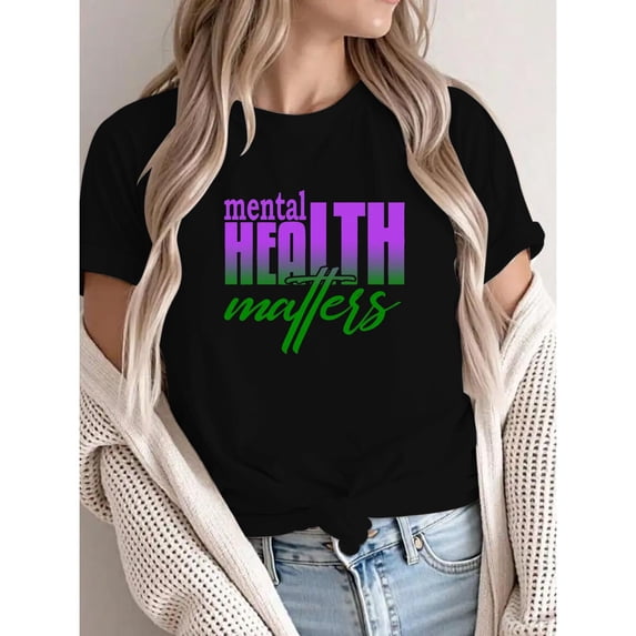 Mental Wellness Graphic Tees Mental Health Awareness Print T Shirts Therapy Support & Self-Care Pattern Tops for Daily Outfits,S-5XL