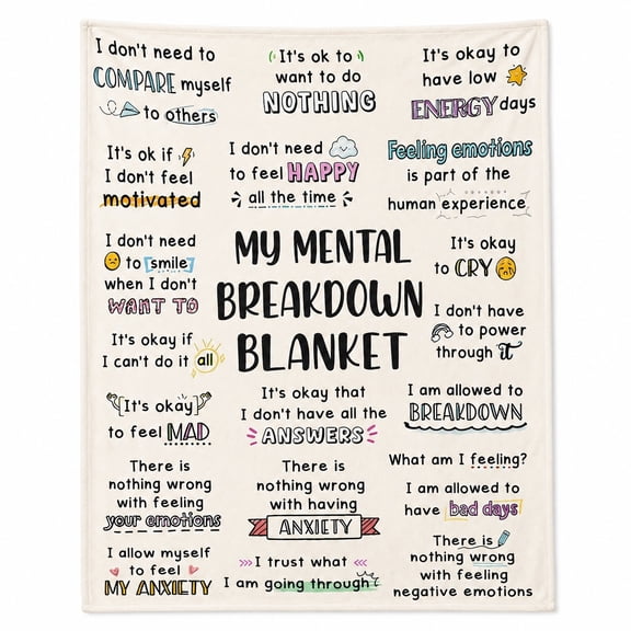 Mental Wellness Quote Fleece Throw Blanket, Soft 280 Gsm Polyester, Home Decor for Couch, Sofa & Bed