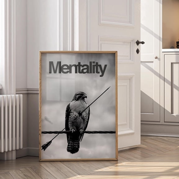 Mentality Falcon Inspirational Hawk Motivational Bird Modern Black And White Mindset Poster Unframed Paper Print