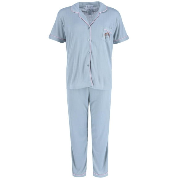 Mentally Exhausted  Pointelle Notch Collar Pajama Set (Women)