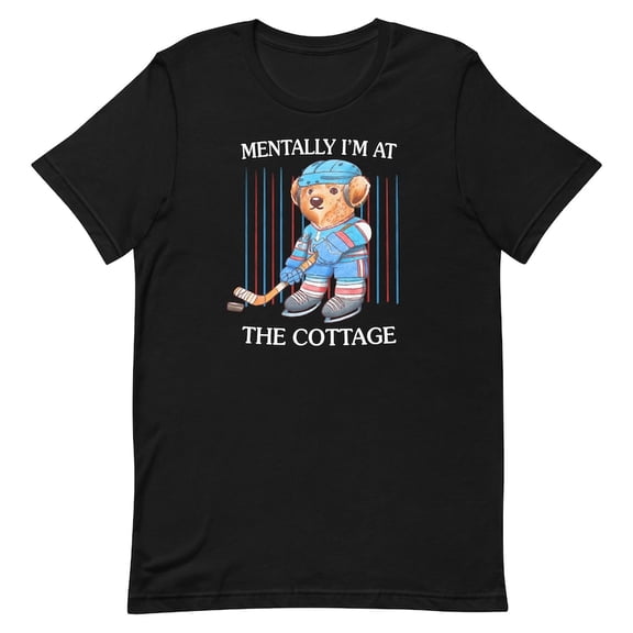 Mentally Im At The Cottage Hockey Shirt, Vintage Ice Hockey Bear Graphic Tee, Retro Sports Fan Cottage Theme Top, Comfort Colors Unisex Cotton T-Shirt, Size S-3XL