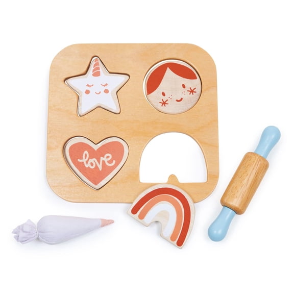 Mentari Cookie Cutting Set - 7pc Wooden Pretend Play Food Set for Age 2+
