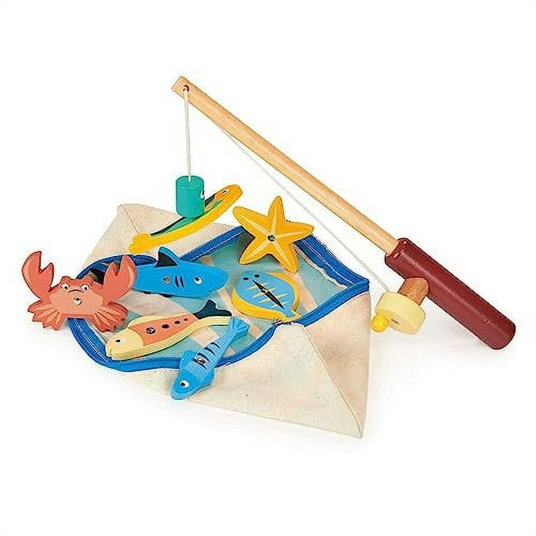 Mentari Magnetic Fishing Game Toy with Sea Creatures Numbers, 10.83-inch  Length, Wood (MT7303)