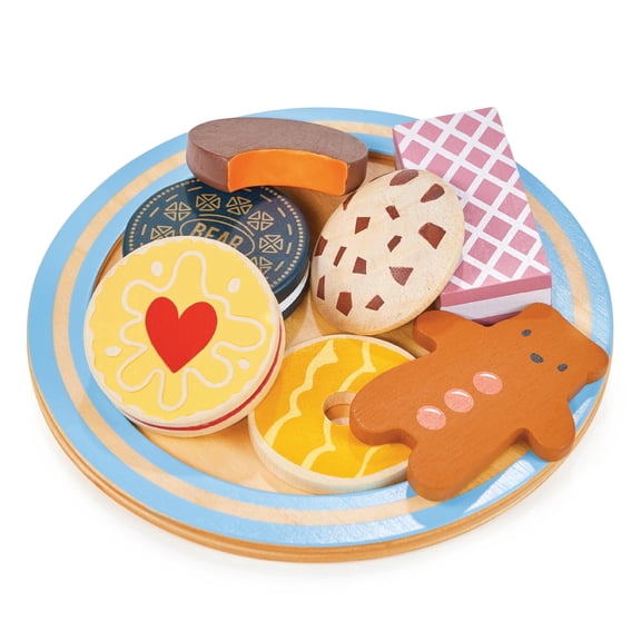 Mentari Teatime Biscuit Plate - 8pc Wooden Biscuit Set with Plate for Toddlers - Age 3+