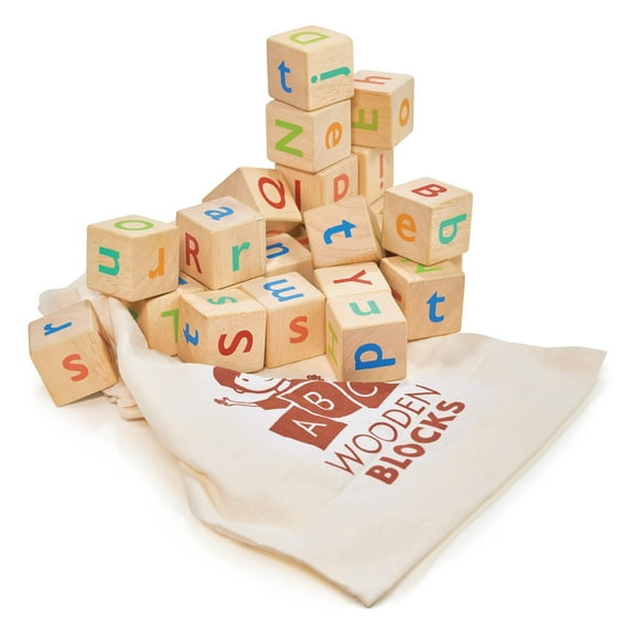 Mentari Toys - Alphabet Spelling Blocks - With Drawstring Bag for Easy Storage - Age 3+