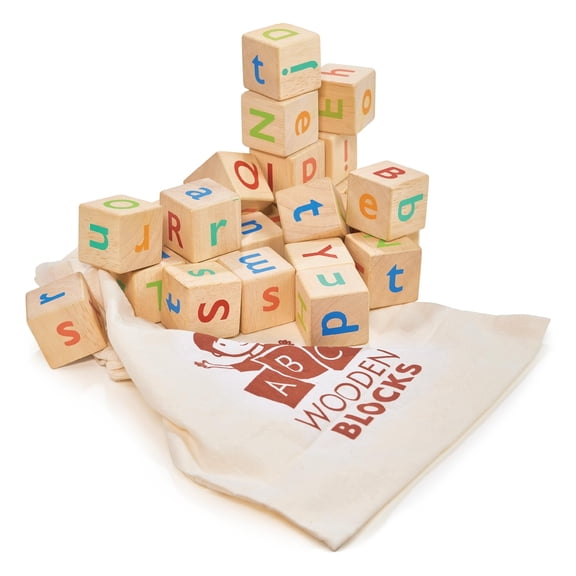 Mentari Wood Alphabet Spelling Blocks With Drawstring Bag for Easy Storage for Age 3+