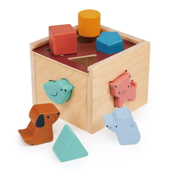 Mentari Toys - Bambino Shape Sorting Cube - Activity Toy with 8 Shapes and Sliding Lid - Age 2+