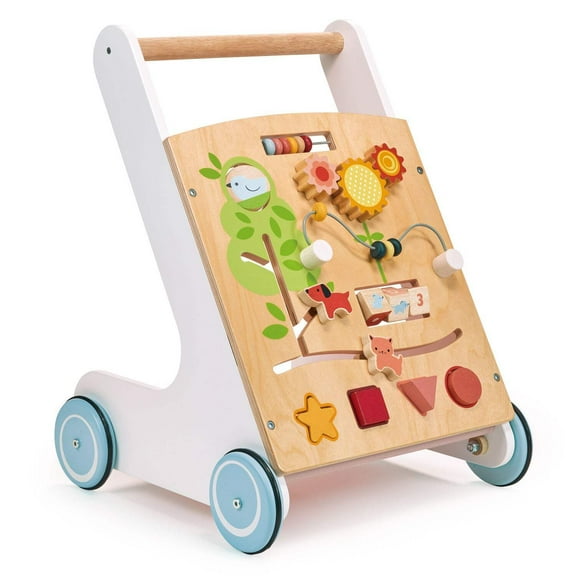 Mentari Toys - Bamino Activity Walker - Wooden Baby Push Walker with Multiple Activities - Sorting, Spinning, Moving, Sliding - First Step for Toddlers - Age 12m+