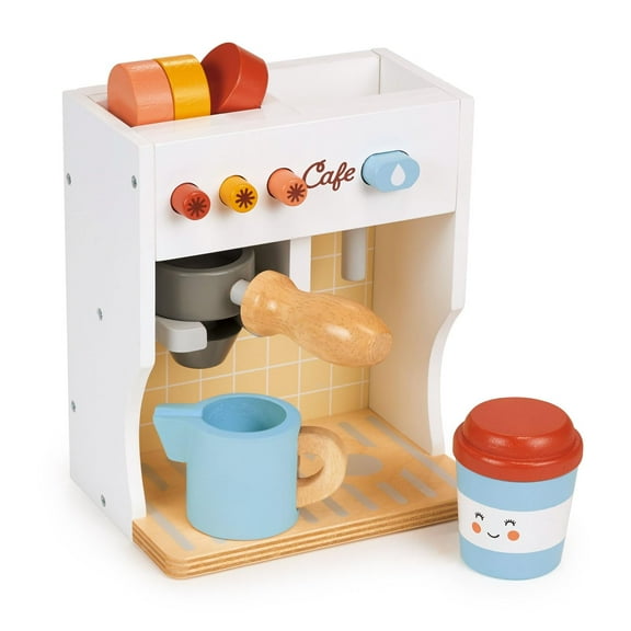 Mentari Toys - Barista Set - Wooden Coffee Machine Pretend Food Play Toy with Espresso Capsules and Cups - Age 3+
