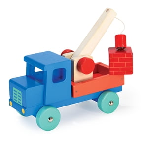 Mentari Toys - Blue Pick Up Truck -Vibrant Classic Wooden Toy Truck with Wind-Up Loader and Magnetic Block - Easy to Grasp -Encourages Imaginative Play, Motor Skills & Hand-Eye Coordination - Age 3+