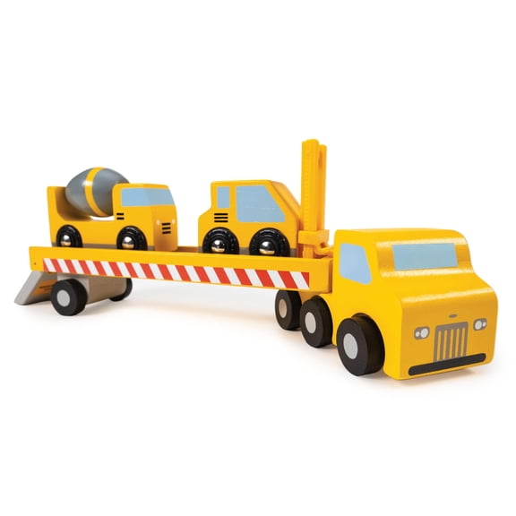 Mentari Toys - Construction Transporter -Wooden Truck with Rotating Wheels, Detachable Trailer, Cement Mixer and Heavy Lifter -Fosters Imaginative Play, Motor Skills & Hand-Eye Coordination - Age 3+