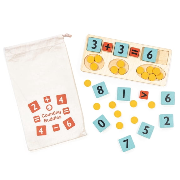 Mentari Toys - Counting Buddies - 35pc Wooden Number Tiles Learning Game - Montessori Counting and Number Recognition Toy - Early Math and Number Skills - Age 3+