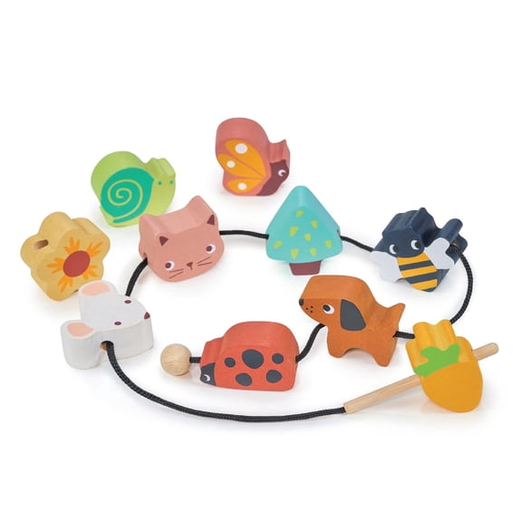 Mentari Garden Threading Beads Wooden Lacing Animal and Floral Beads for Ages 3+