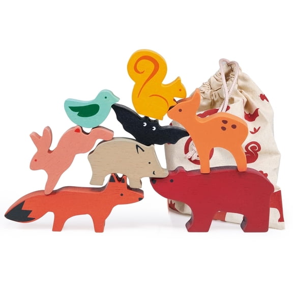 Mentari Toys - Happy Stacking Forest - Comes with Drawstring Bag for Easy Storage - Ages 18M+