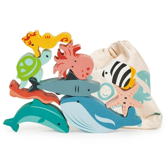 Mentari Toys - Happy Stacking Ocean - Comes with Drawstring Bag for Easy Storage - Age 18M+