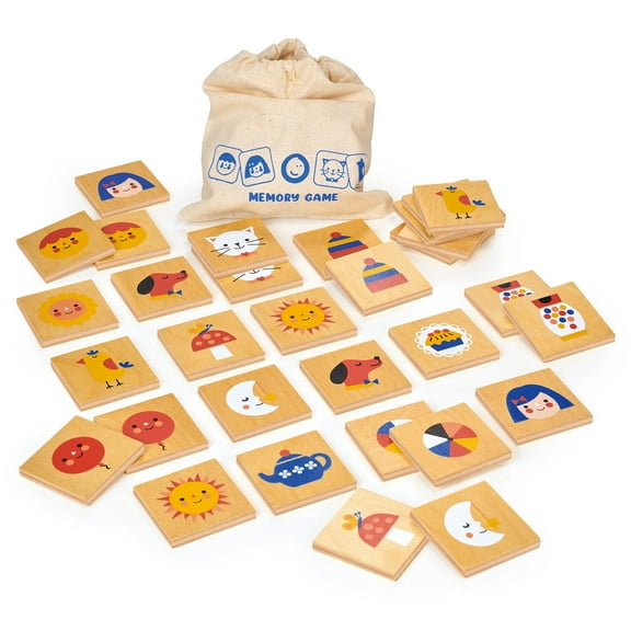 Mentari Toys - Memory Game - Fun Learning Toy with Illustrated Tiles and Fabric Bag - Improve Concentration and Recognition - Age 3+