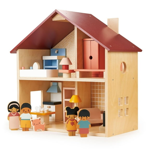 Mentari Toys - Poppets Dolls House - Fully Furnished Wooden Dollhouse - Compact Dollhouse for Toddlers with Open Design - Age 3+