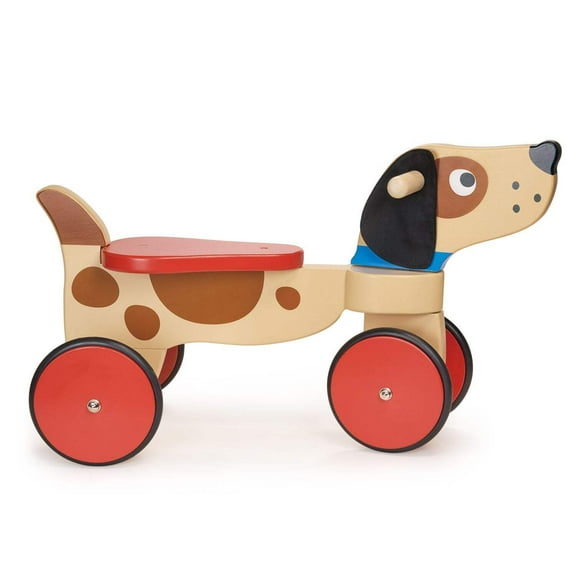 Mentari Toys - Ride On Puppy - Wooden Four Wheeled Push Balance Puppy Themed Bike with Rubber Ring and Handle - Early Walk Development and Muscle Strength Enhancement for Children - Age 18m+