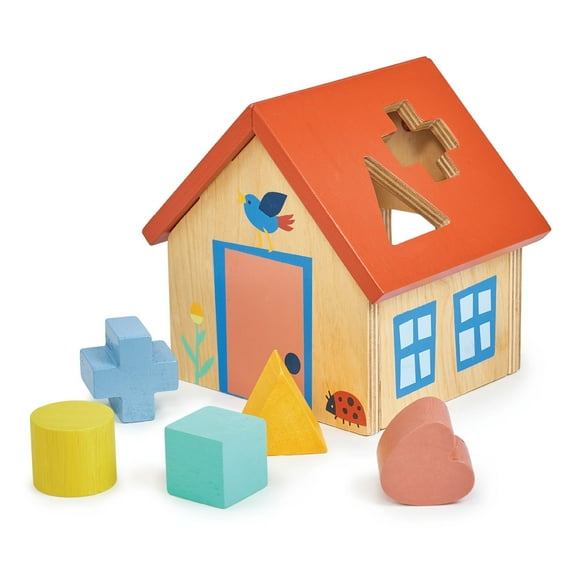 Mentari Toys - Shape Sorter House - With 5 Shapes and Removeable Lid - Shape Recognition - Age 12m+