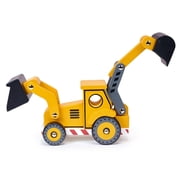 Mentari Toys - The Backhoe - Wooden Yellow Backhoe Loader with 2 Moving Arms and 2 Black Scoops - Imagination and Creativity Role Play - Age 3+
