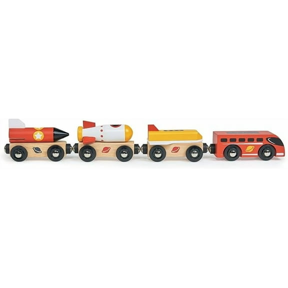 Mentari Toys - The Space Rocket Train - 4pc Car Trains Magnetic Set with Outerspace Theme - Compatible with Most Toy Trains Tracks Set - Age 18m+