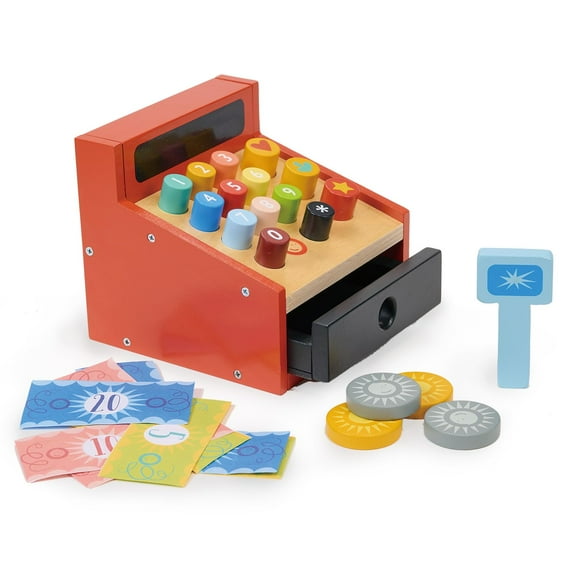 Mentari Toys - Till - Comprehensive Wooden Shop Till Play Set with Scanner - Inspires Creative and Imaginative Roleplay - Age 3+