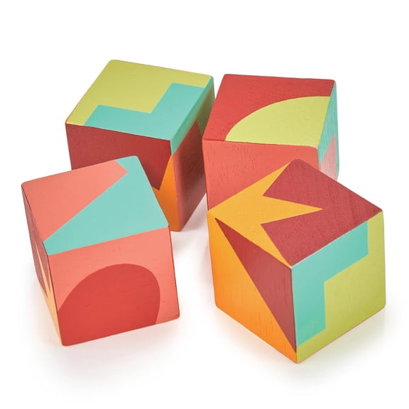 Mentari Wooden Cube Puzzle 4 Piece Toy Blocks Montessori Matching Shapes and Colors for Ages 2+