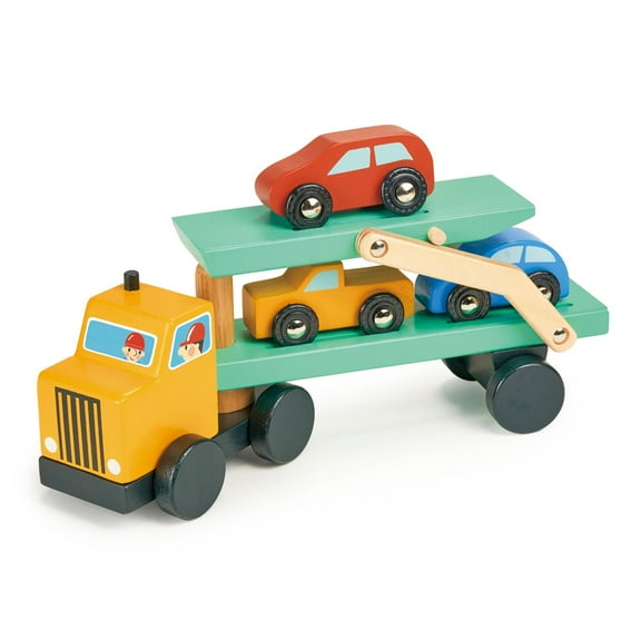 Mentari Toys - Vehicle Transporter - 4pc Wooden Colorful Cars Set - Imaginative Play Gift for Children Encourage Social Development and Language Skills - Age 3+