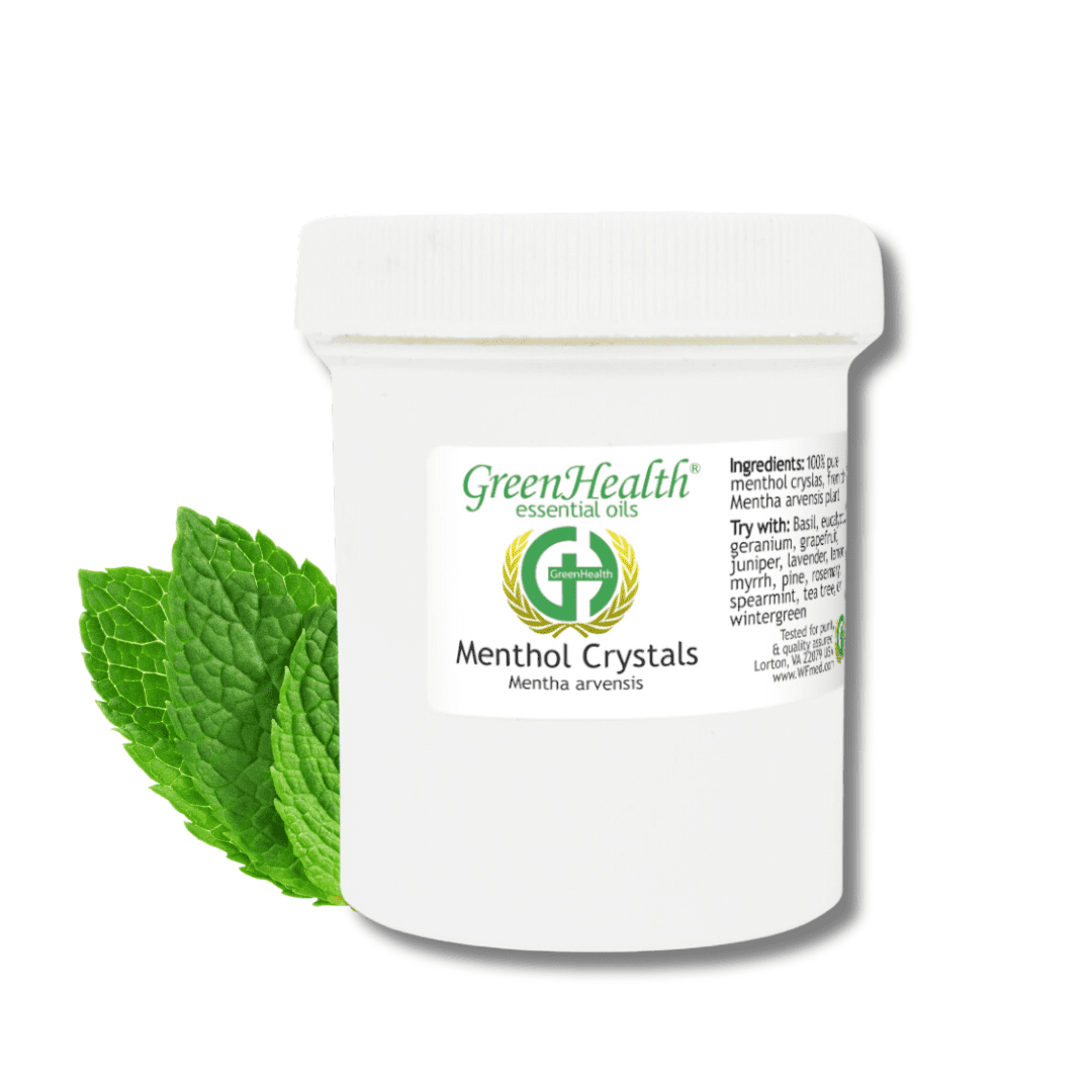Menthol Crystals 4 OZ in a White Plastic jar (by Greenhealth) (Melting Point is Approximately 95 to 107 Degrees F)