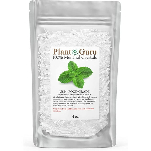 Menthol Crystals 4 oz. Mentha Arvensis 100% Pure Natural Organic USP Food Grade - Great For Cosmetics, Salves, Balms, Creams and Soap Making.