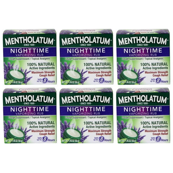 Mentholatum Nighttime Vaporizing Rub Maximum Strength Cough Relief, 1.76 oz (Pack of 6)