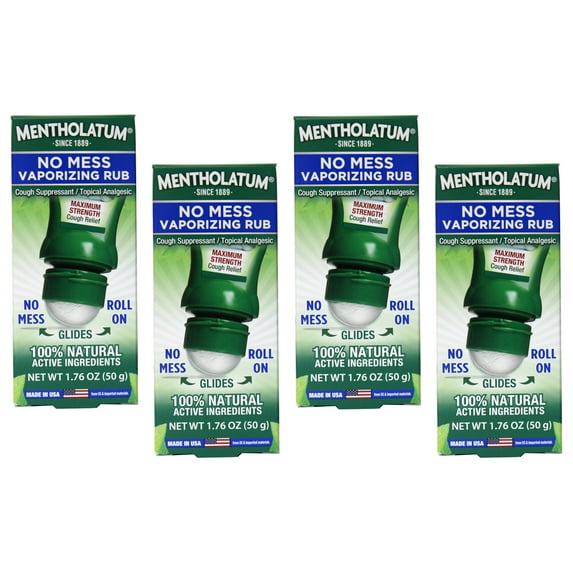 Mentholatum No Mess Roll On Vaporizing Rub, 1.76 oz (4 Pack)