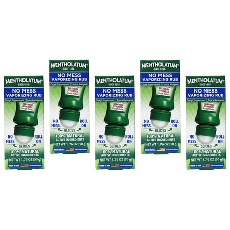 Mentholatum No Mess Roll On Vaporizing Rub, 1.76 oz (5 Pack)