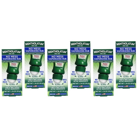 Mentholatum No Mess Roll On Vaporizing Rub, 1.76 oz (6 Pack)