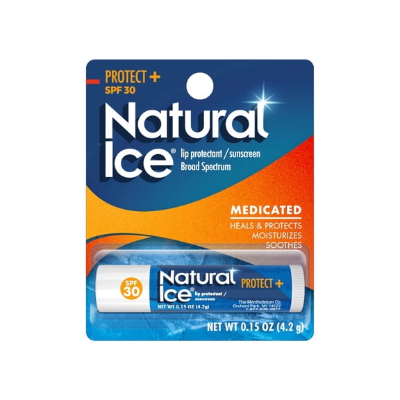 Mentholatum Natural Medicated Ice Lip Protectant Sunscreen, SPF 30, 0.15 OZ - 12 Pack of 4.5 g Tubes