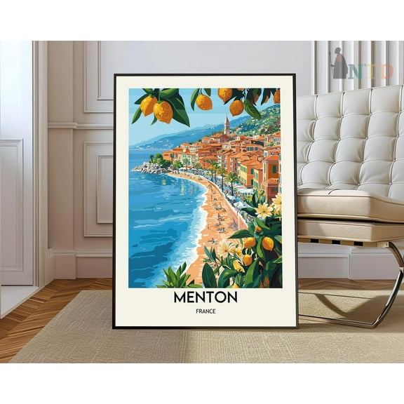 Menton French Riviera Poster, Unframed Paper Poster 8x10in