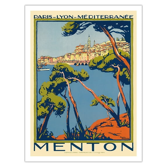 Menton - The Pearl of France - Paris-Lyon-Méditerranée Railway - Vintage Railroad Travel Poster by Roger Broders c.1920s - Bamboo Fine Art 290gsm Paper Print (Unframed) 24x32in