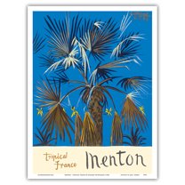 Menton - Tropical France - Palm Tree - Vintage Travel Poster by Graham Sutherland c.1964 - Master Art Print (Unframed) 9in x 12in