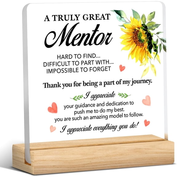 Mentor Gifts for Boss Teacher Coach Leader Thank You Clear Desk Decorative Sign a Truly Great Mentor Is Hard to Find Acrylic Plaque With Wooden Stand 4x4 Inch Keepsake Sign Office Desk Decor