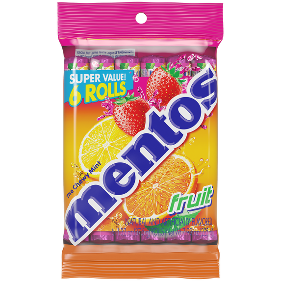 Mentos, 1.32 oz, 1 PACK Chewy Mint Candy Roll, Fruit, Nut Free, Regular Size